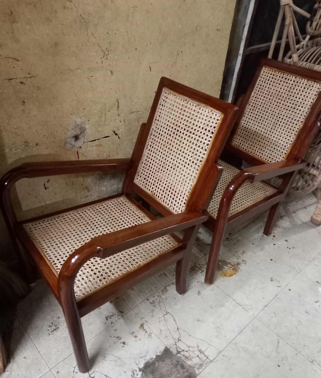 Wooden chair plastic Netting and Cane Netting